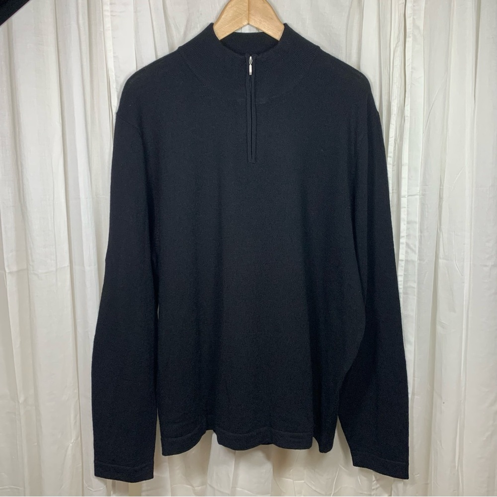 Garret Scott 100% Merino Wool 1/4 Zip Black Sweater Size XXL Brand New with tags